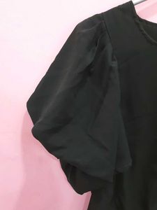 Dark Olive Green Puff Sleeve Top