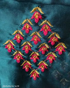 Teal &amp; Pink Embroidered Saree