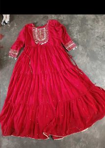 Stunning Red Tiered Anarkali Gown