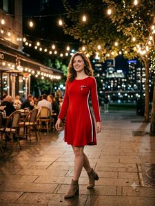 Red A-Line Dress with Side Stripes