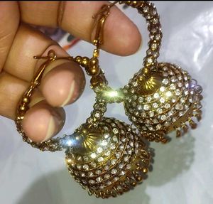 Golden White Stone 2 Jhumki Earing Studs