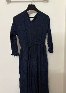 Navy Blue Micro-Dot Printed Dress