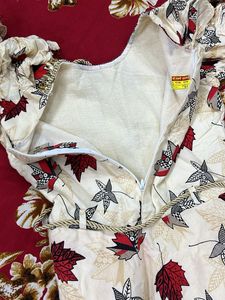 girls daily wear Leaf Print Tiered cotton frock