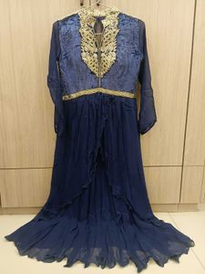 Elegant Navy Blue Kurta Set with silver Embroidery