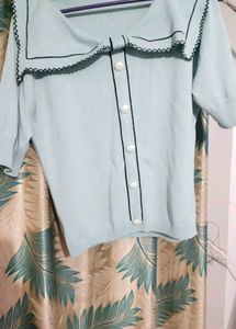 Light Blue Button-Up Knit Top(Korea style)