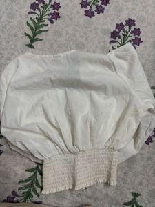 White Smocked Cropped Blouse