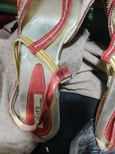 Embellished Red &amp; Gold Sandals heels 👠👠👠