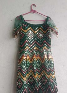 Embellished Green Kurta Set with Sharara Pants