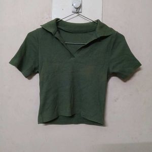 Green Crop Top with Collar