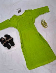 Lime Green Embroidered Kurta