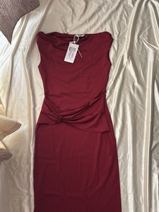 newme maroon ruched one shoulder maxi dress