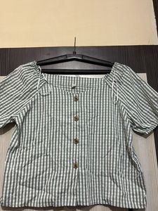 Green Gingham Square Neck Top