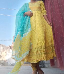 Yellow Printed Kurta Set with Dupatta
