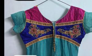 Teal &amp; Pink Embroidered Anarkali Set