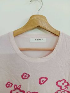 Cute Pink Floral Short Sleeve Top