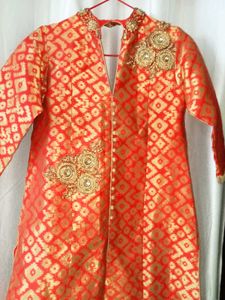 Elegant Red & Gold Brocade Kurta