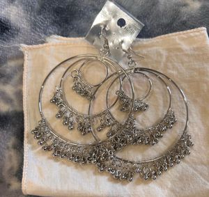 Silver Tone Hoop Earrings with Charms