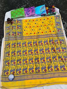 Vibrant Yellow Floral Print Saree (JAMDANI)