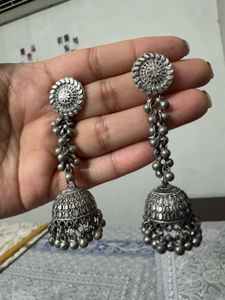 Oxidized Silver Jhumka Earrings