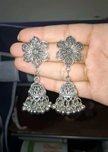 Silver-toned Jhumka Earrings