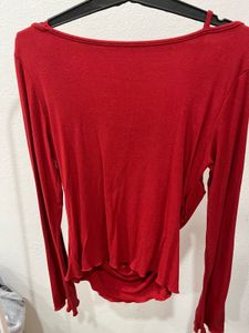 Red Long Sleeve Cowl Neck Top