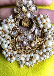 Exquisite Pearl &amp; Stone Jhumka Earrings