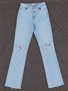 Zara Light Wash Ripped Mom Jeans