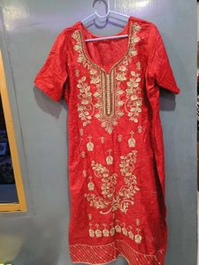 Embroidered Red Kurta Set with Dupatta