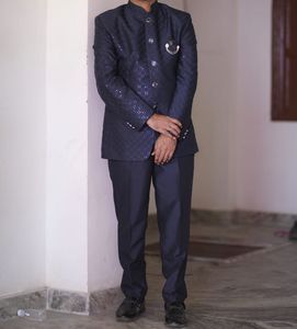 Men's Navy Blue Bandhgala Suit