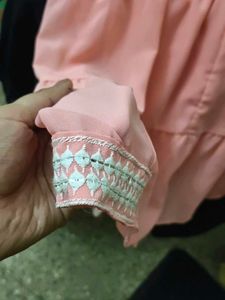Elegant Green Embroidered Kurta Set with Pink Dupa
