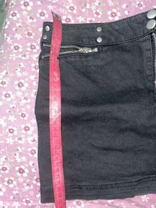 Black Denim Mini Skirt with Zipper Details