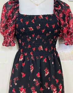 Floral Smocked Square Neck Dress
