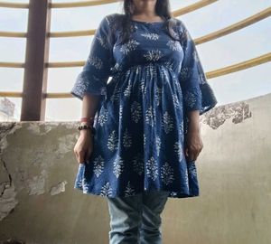 Boho Blue Block Print Maxi Dress