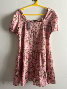 Pink Floral Tiered Mini Dress