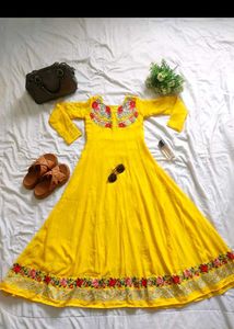 Yellow Embroidered Ethnic Gown