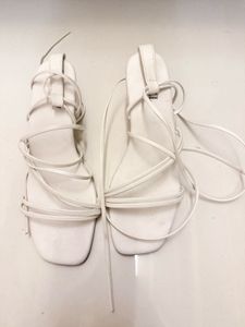 White Lace-Up Strappy Flat Sandals