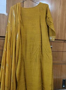 Embellished Mustard Kurta Set with Dupatta