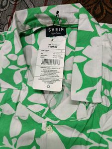 Green Floral Print Short Sleeve Shirt