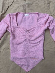 Cute Pink Textured Square Neck Top