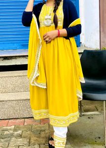 Khushal Women Yellow Ethnic Motifs Empire Kurta With Trouser &amp; With Dupatta