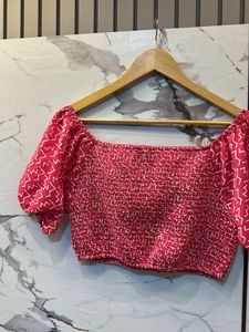 Smocked Off-Shoulder Crop Top, Bust- 36