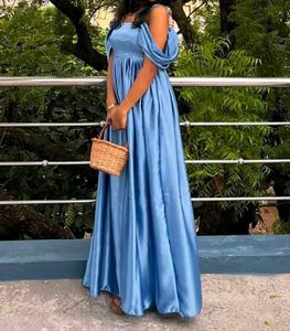 Elegant Blue Off-Shoulder Maxi Dress