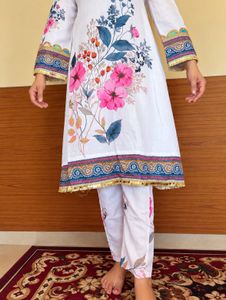 White Kurta with Floral Print