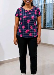 Cute Navy Blue Floral Tunic Top