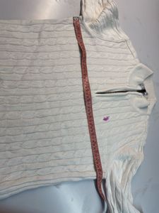 unisex Cream Cable Knit Quarter Zip Sweater