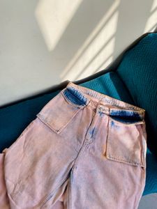 Pink Wide Leg Cargo Jeans