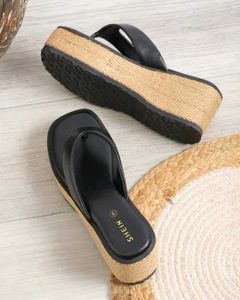 Shein slip on open toe Black Wedge Platform heels