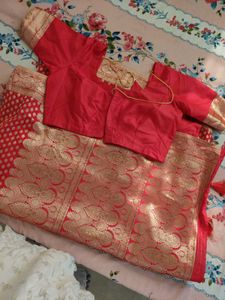 Red Banarasi Silk Saree with Blouse