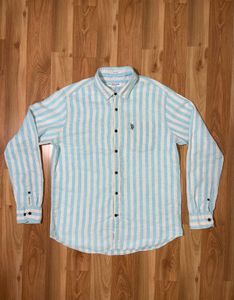U.S.P.A striped Linen blend tailored fit shirt