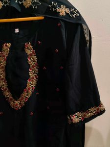Elegant Black Handwork Aline Kurta with Dupatta